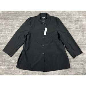 Casual Gear Jacket Women XL Black Button Up Peter Pan Collar Inverted Pleat Coat